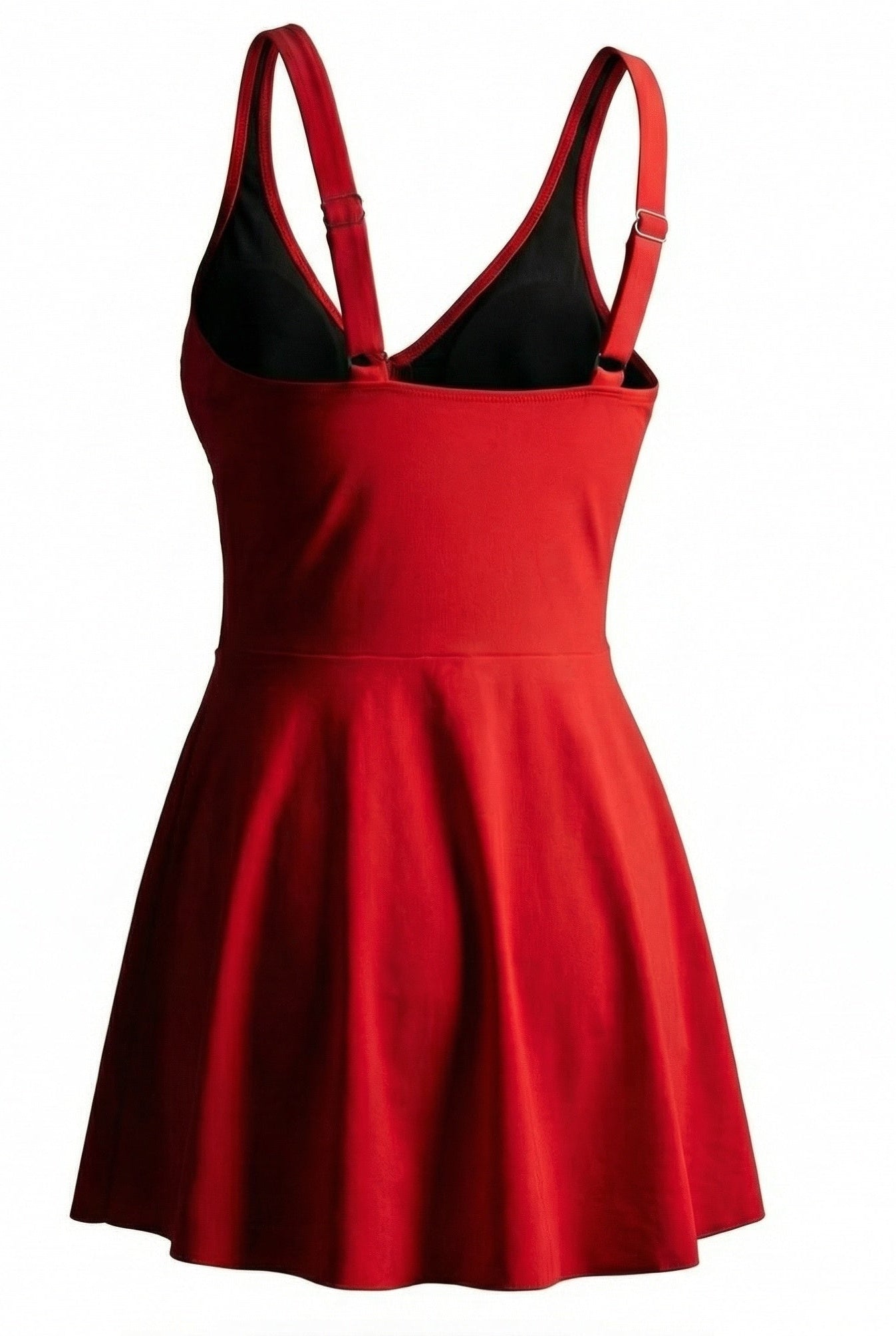 Rød marilyn badekjole fra fjordvibes - DoUdare flytende ghost-modell av kjolen bakenfra