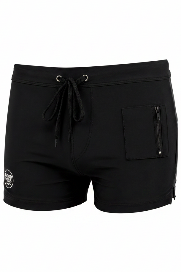 Svart Laurtiz badebukse trunks for men fra Fjord vibes of Norway med liten glidelås lomme og snøring sett fra venstre