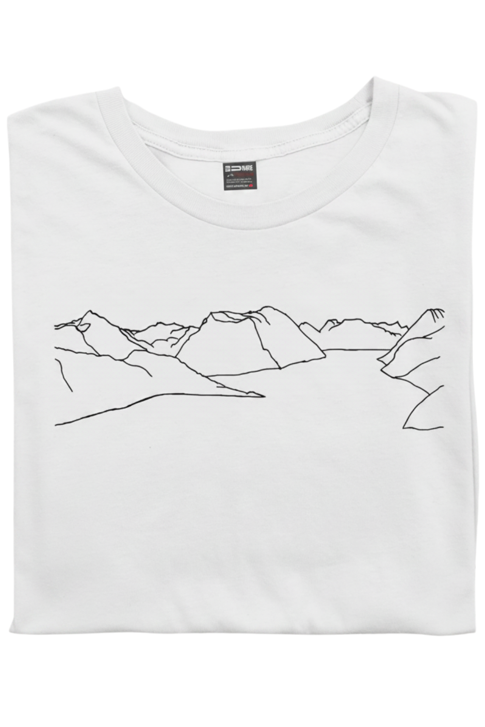 Mountain tee - unisex- DoUdare - sammenbrettet hvit t-skjorte med trykk av fjellkjede over hele brystet