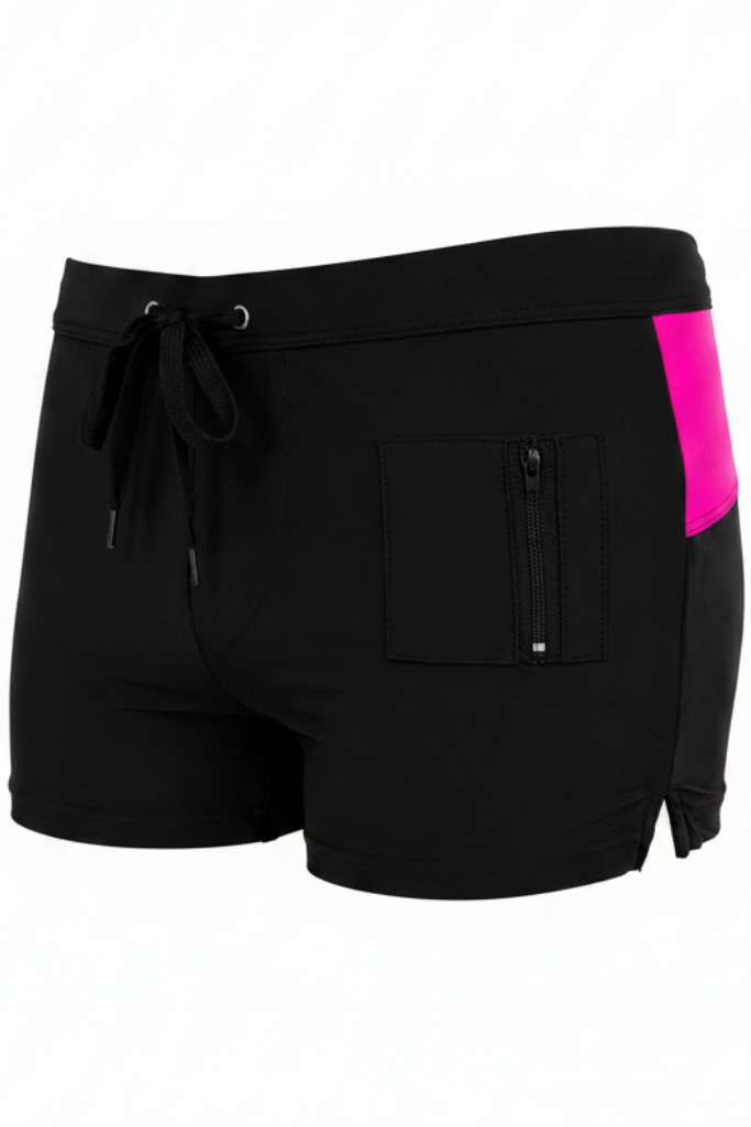 Badebukse trunk for menn svart med rosa detaljer front/side view  Fjord Vibes of Norway