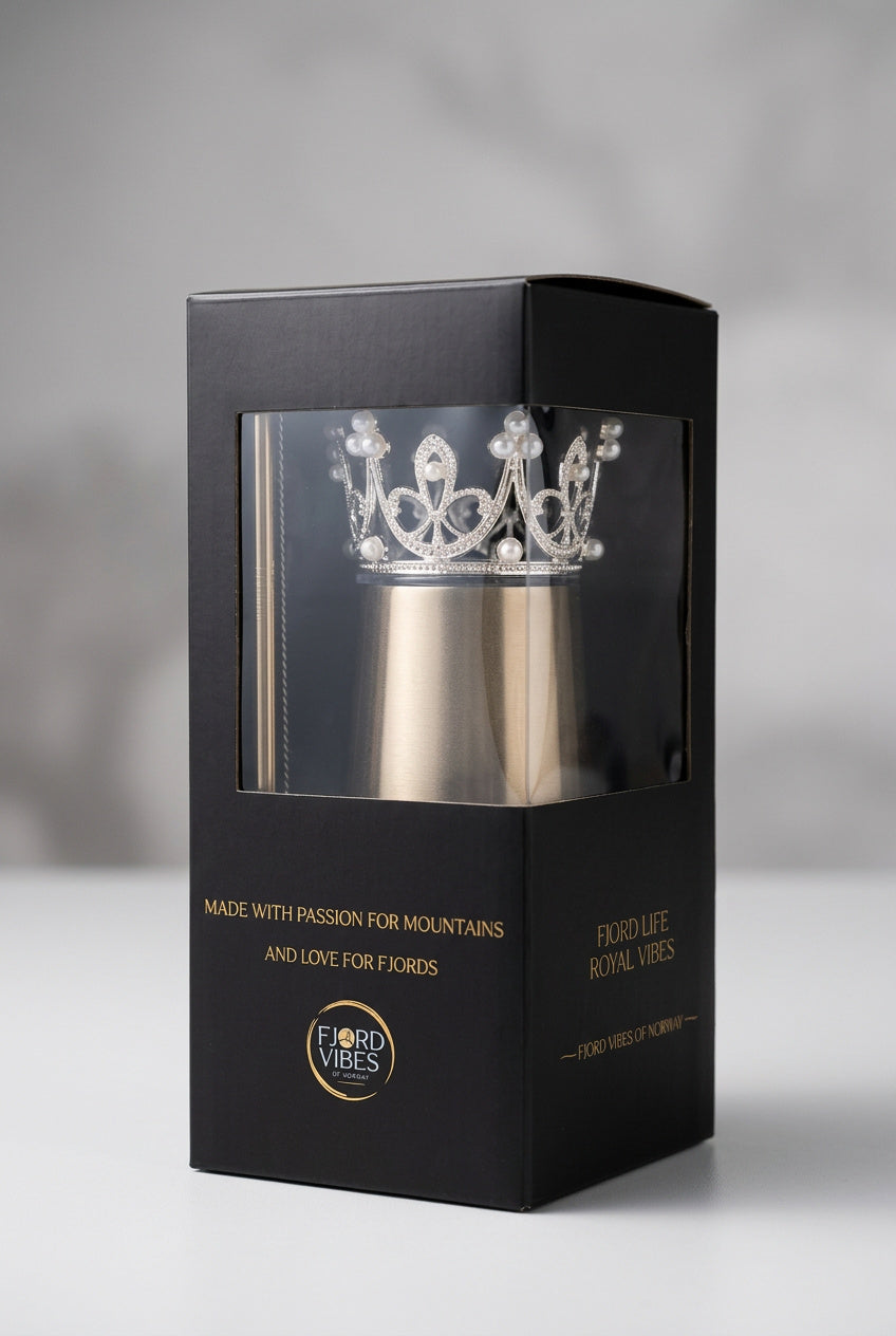 Proseccokopp termokopp med prinsessekrone i gaveeske - Matte golden NY FARGE