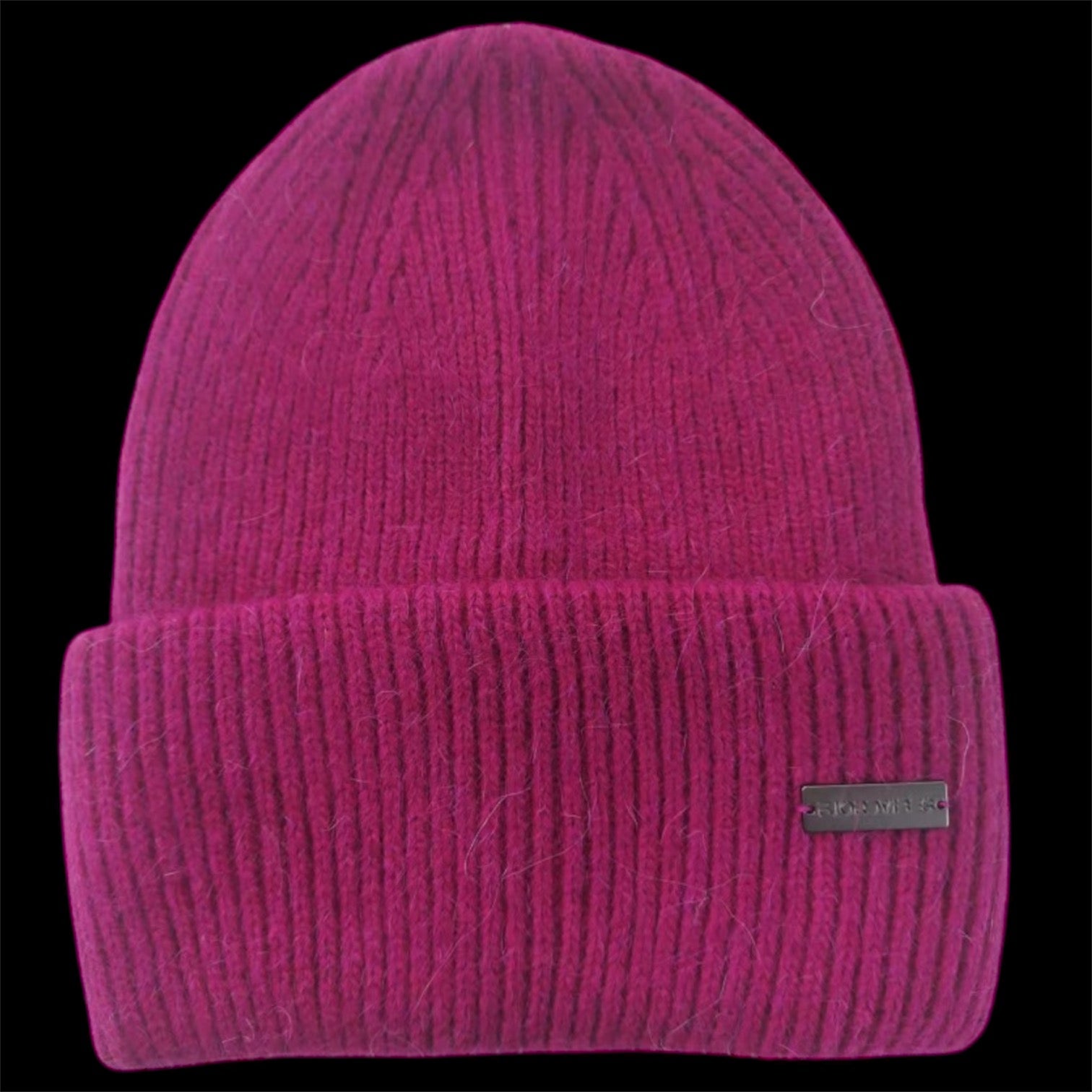 angora ull lue til isbading med fjord vibes logo påsydd bremmen i lavendel farge