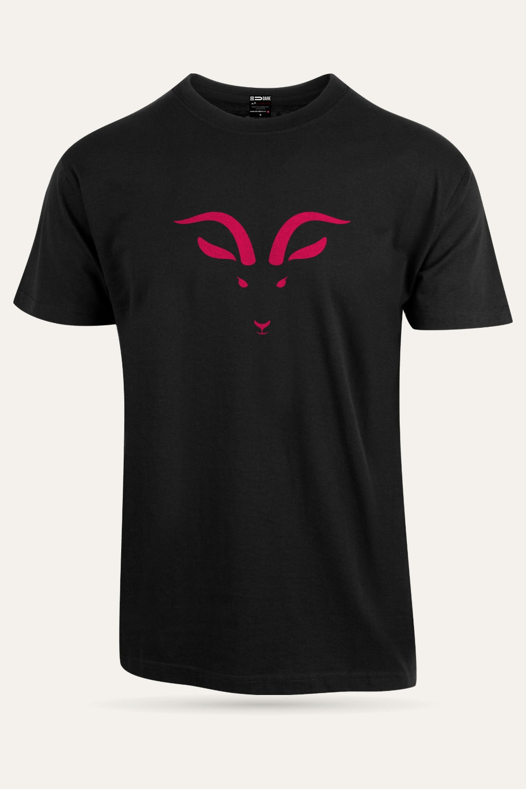 Fjellgeit t-skjorte unisex i sort med rosa trykk sett forfra – viser passform og trykk – Fjord Vibes