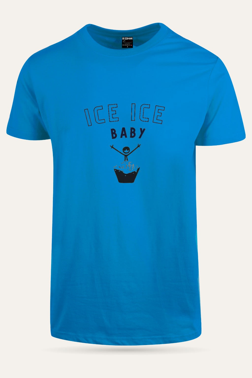 Ice Ice Baby Isbading t-skjorte unisex i brilliant blå sett forfra – viser passform og trykk – Fjord Vibes