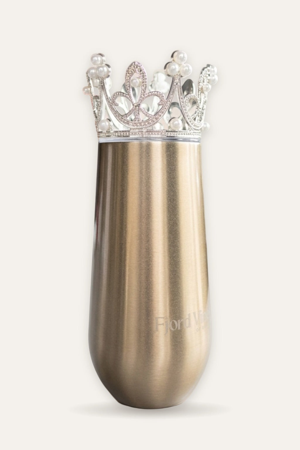 Prosecco termokopp i matte gold med sølvfarget prinsessekrone – Fjord Vibes