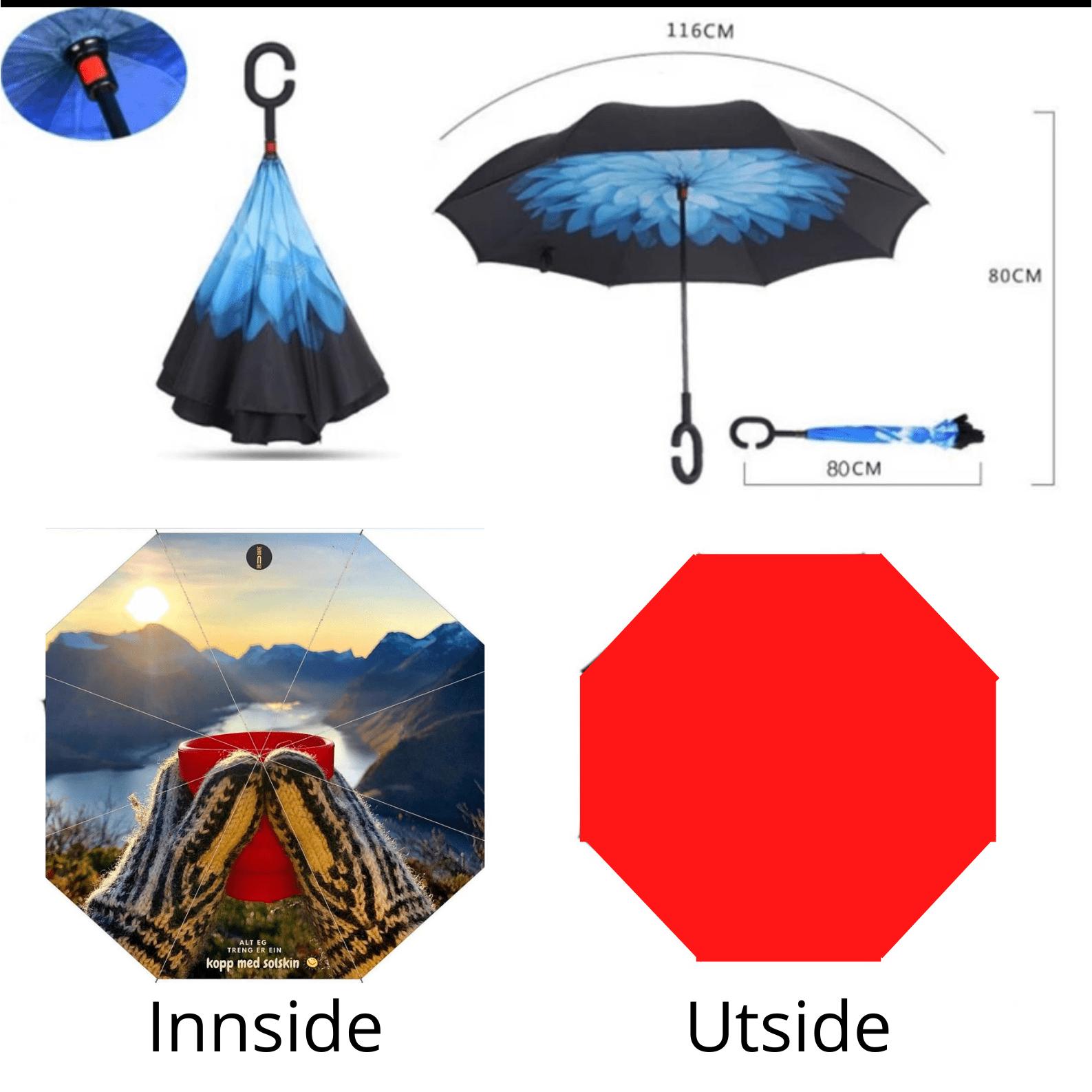 OppNed paraply med motiv frå Sæbønestua i Sunnmørsalpane - DoUdare